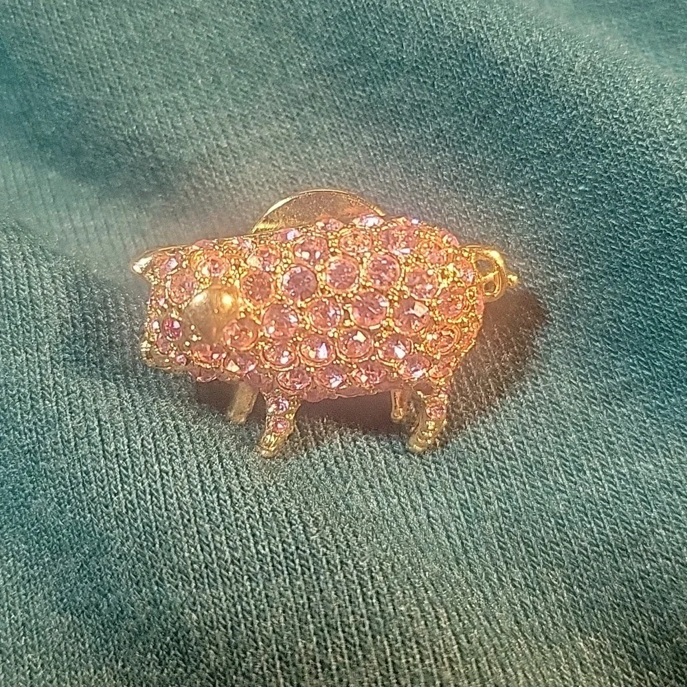 Vintage Carolee Pink Rhinestone Pig Brooch Gold Tone Pave‎ Crystal Animal Pin